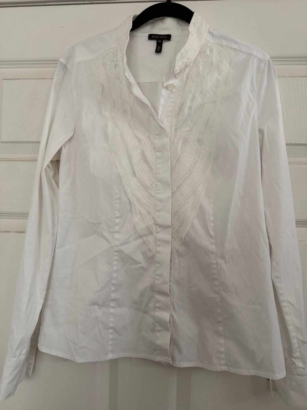Escada White Lace-Trim Button Down Shirt